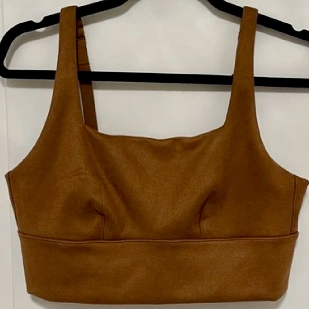 Spanx Faux Suede Crop Top Caramel Brown‎ Longline Square Neck Size Large - Picture 5 of 14